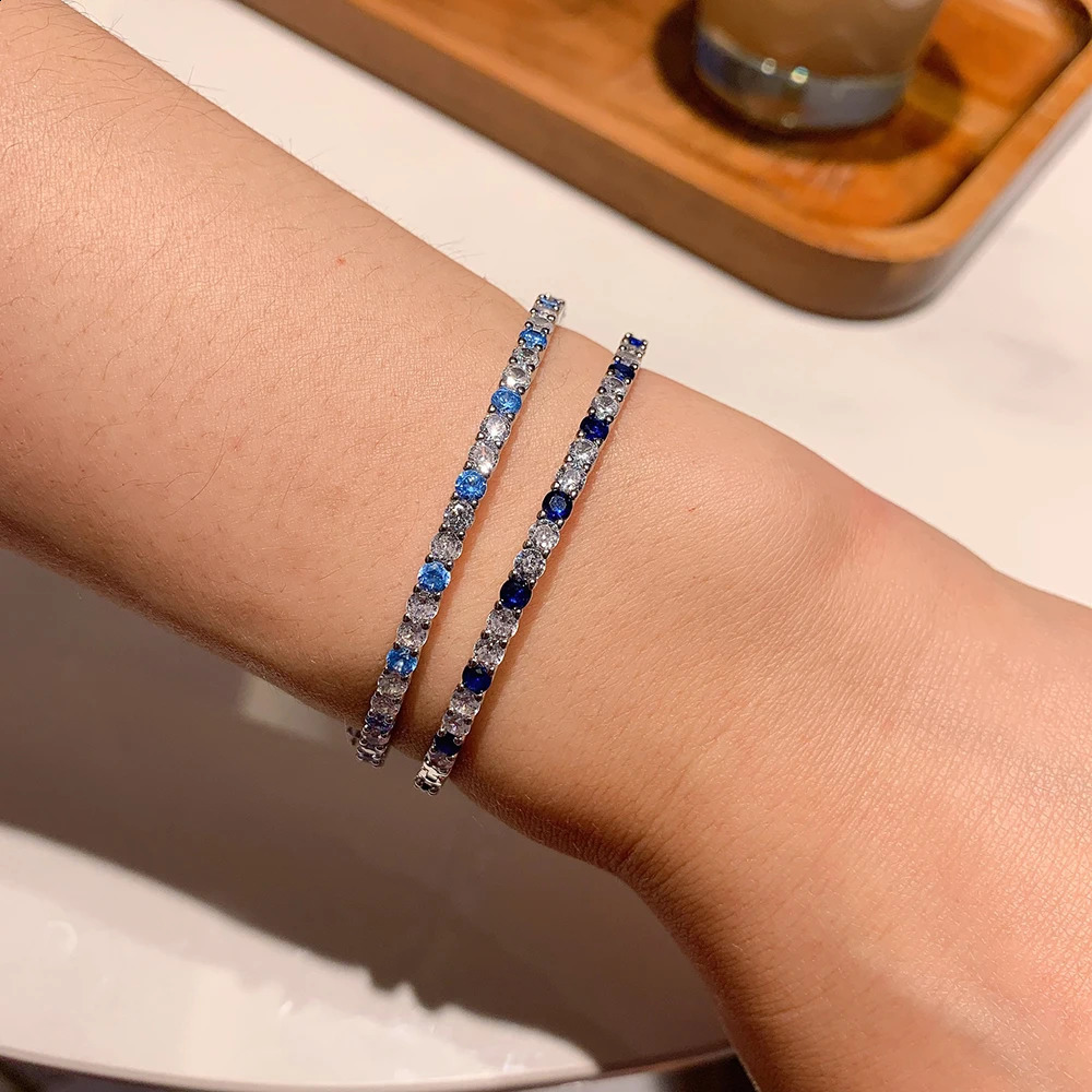 Trend Wedding Bangles for Women y Aquamarine Sapphire High Carbon Diamond Bracelets Fine Jewelry Accessories 16-17cm 260626 - view 7