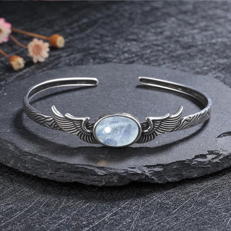 Silver Bracelet Vintage Natural Labradorite Amethyst Adjustable Bangle for Women Fine Jewelry Valentine Day Gift 260626 - view 6