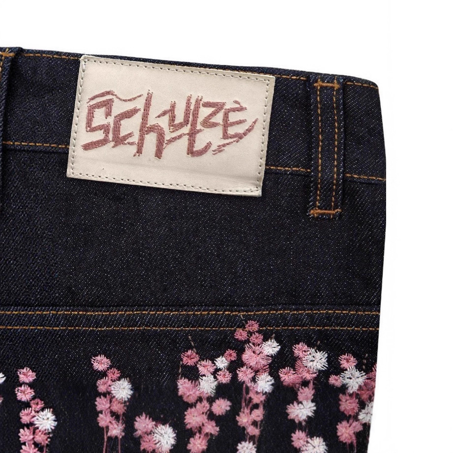 Derschutze Retro Plum Blossom Embroidery Straight Pants Unisex Versatile Personality Street Fashion Jeans Embroidered Jeans Straight Leg Pants - view 6