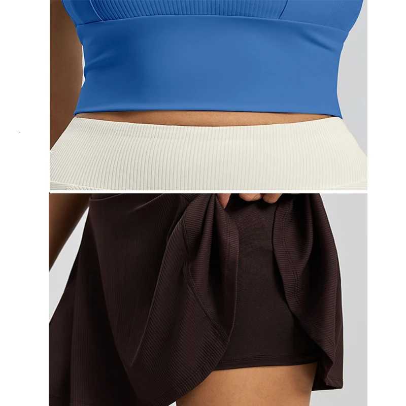 Womens Ribbed Workout Outfit 2026 RacerPush Up Fixed Chest Pads Workout Set High Waist Skirt with Liner 2 Piece Yoga Set M260626 - view 7