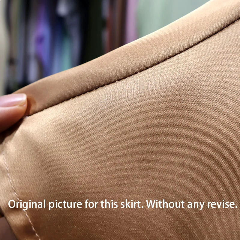 Women Fashion Satin Solid Pleated Midi Skirt Vintage Mid Elastic Waist Female Chic Lady Skirts Korean Pencil Silk like 260626 - view 7