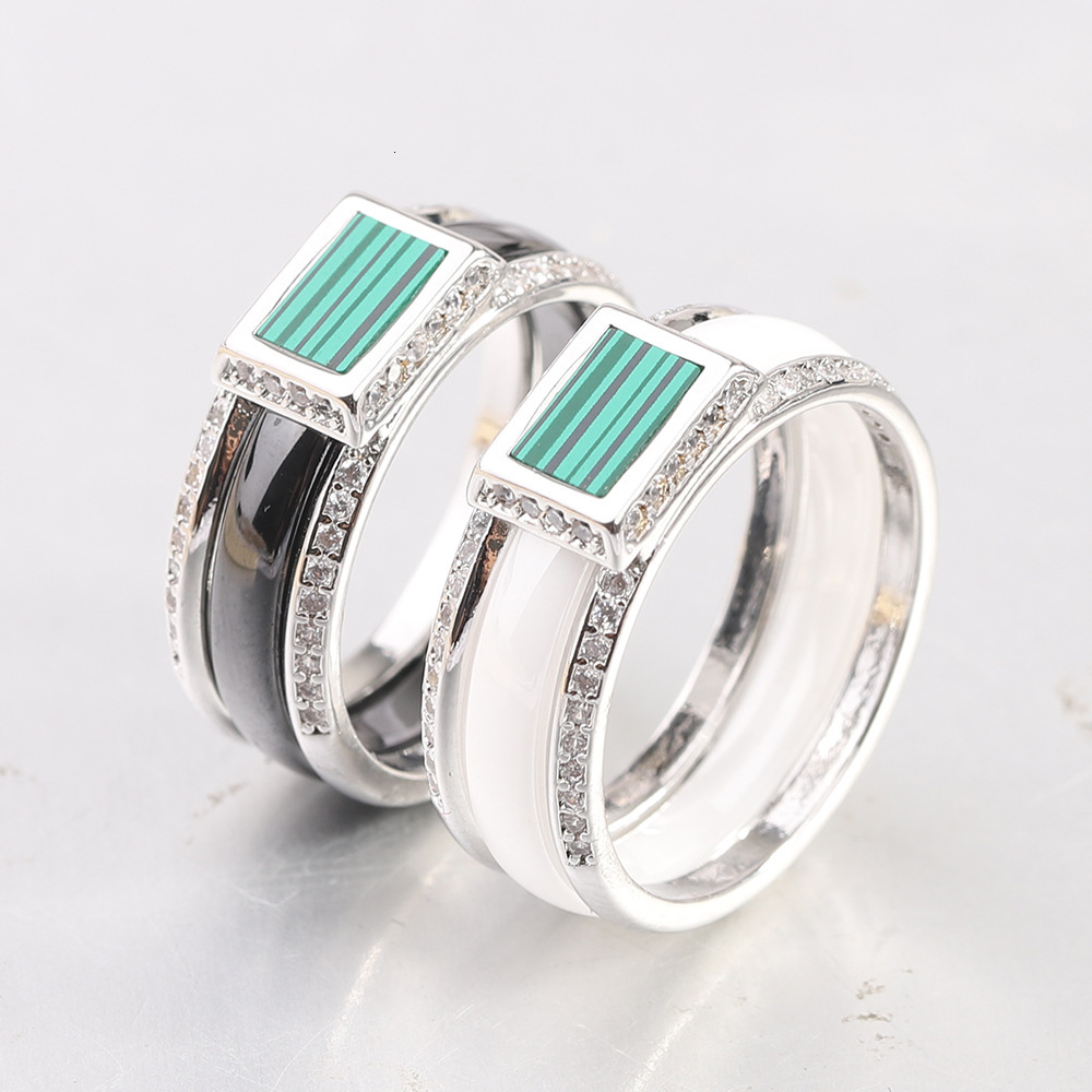 8mm Ceramic Diamond Encrusted Ring In White Gold Black And White Couples Ring Acrylic Matching Rings Versatile For Women And Men Lovers Bijoux Jewelry - view 3
