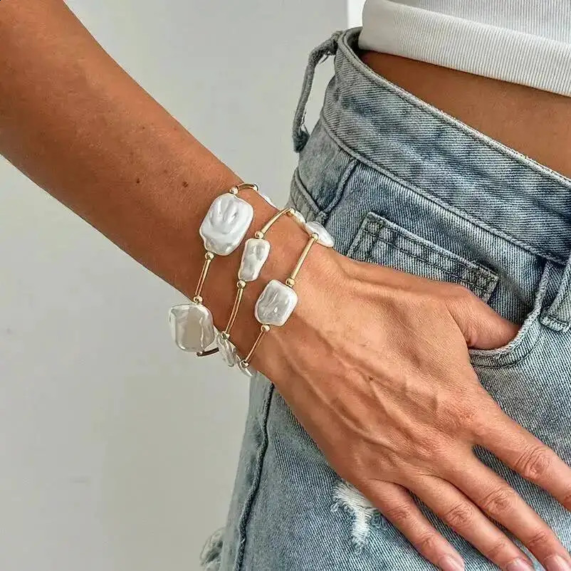 3Pcs/Set Creative Irregular Pearl Chain Bracelet for Women Trend Elegant Stackable Bangle Wedding Jewelry 260625