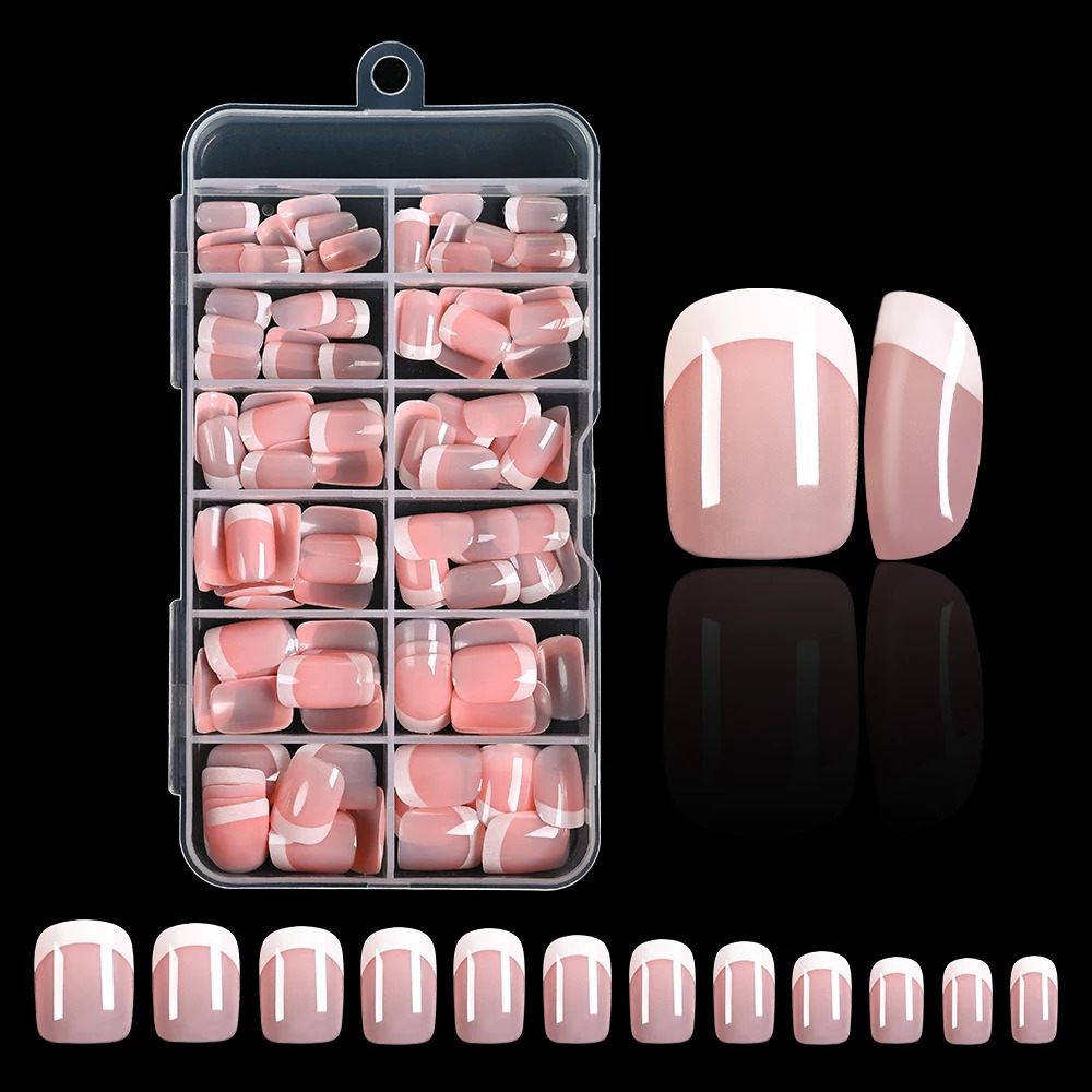 120Pcs Pink French Short Square False Nails 12-Sizes Full Cover Press On Nails Wearable Detachable Finished Fake Fingertips TD 260626 - view 4