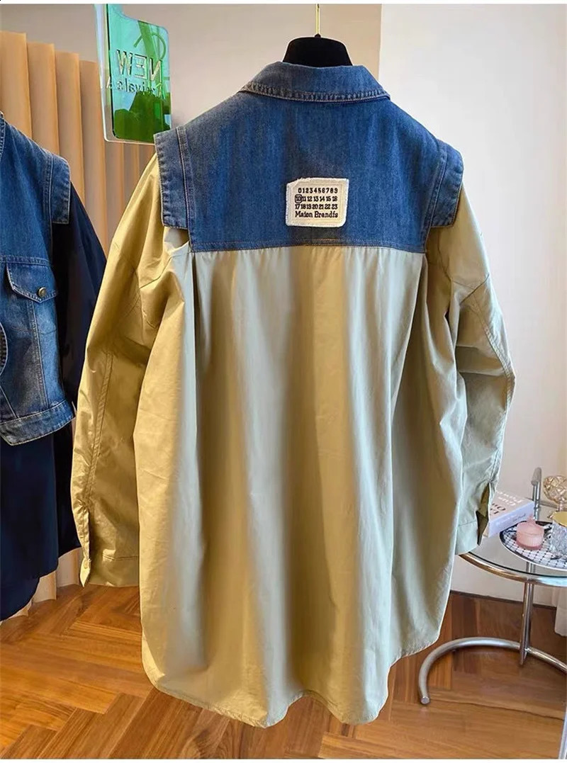 European Goods Fat MM Thin Belly Fake Two-Piece Shirt loose Tibetan Meat Autumn n Sense Denim Stitching Long-sleeved Shirt 260626 - view 7