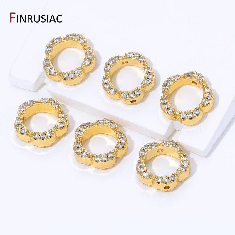 18K Gold Plated Brass Flower Bead FramesZircon Frame Beads Connector For DIY Bracelet Necklace Making Accessories 260623 - view 4