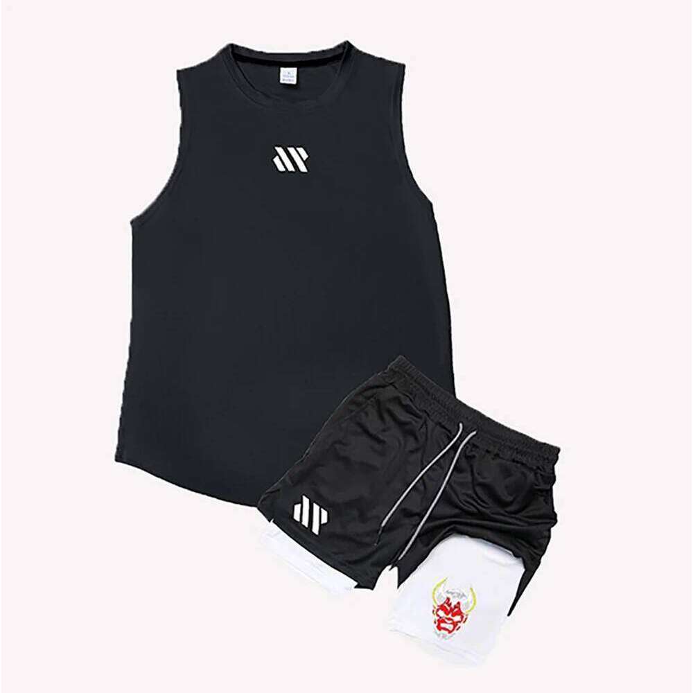 Summer Breathable Sports Men's Sleeveless Shorts Loose Quick Drying T-Shirt Short Quarter Pants Casual Running Suit 2025 26Y0626