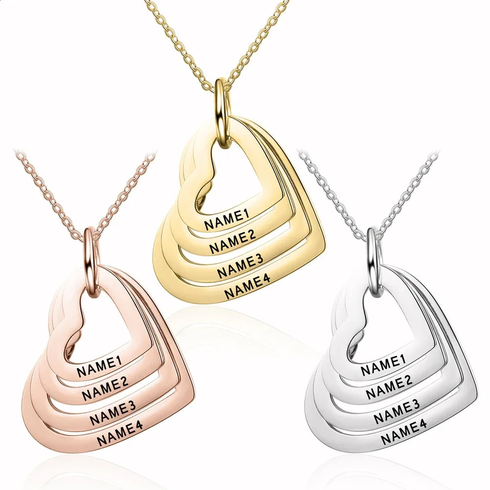 Custom Stainless Steel Engraved Name Necklace For Lover Family Gift Personalized Heart Pendant Jewelry 260626 - view 1