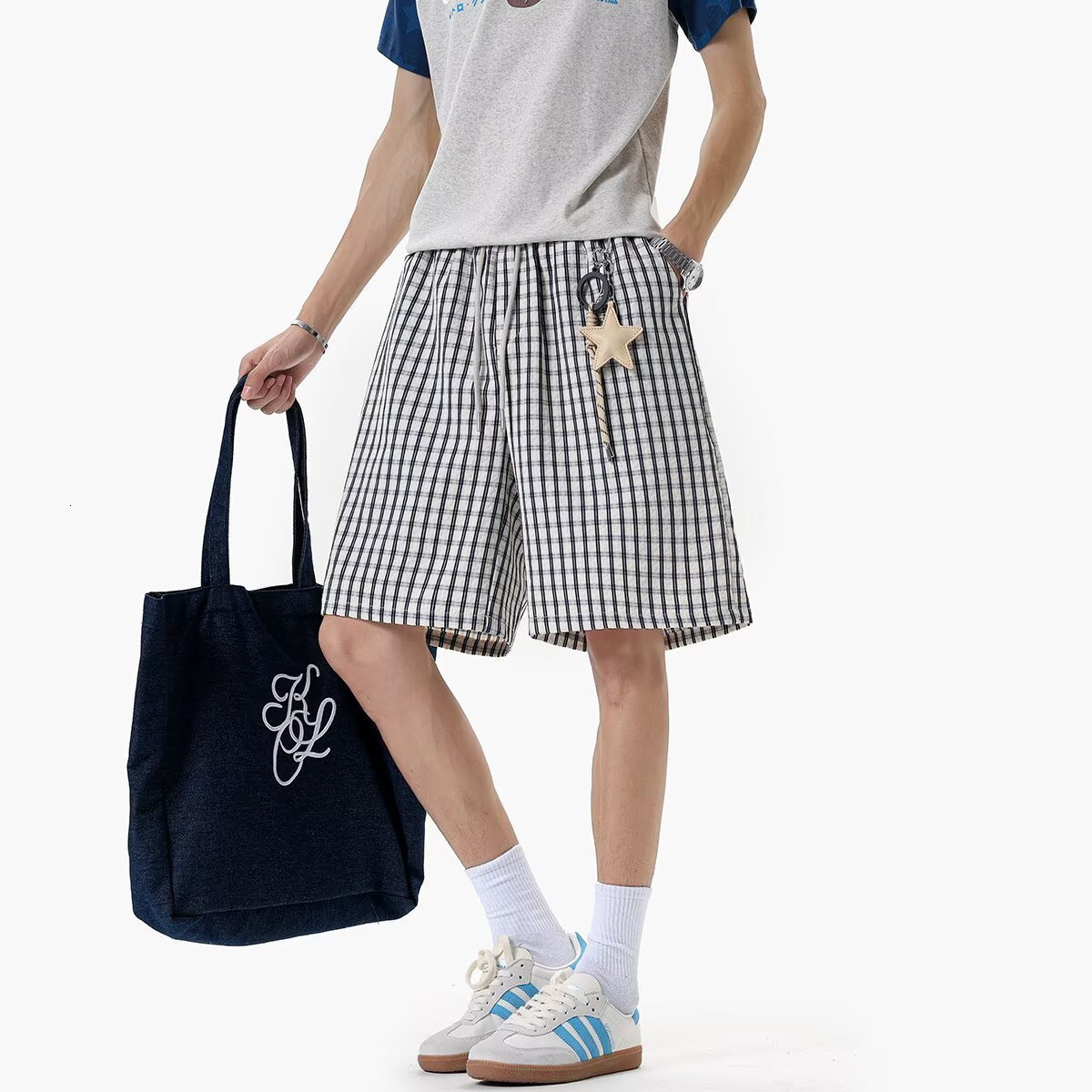 Blue Star Pendant Plaid For Boys, Summer Thin Quick-Dry Loose Casual Beach Shorts Trendy - view 3