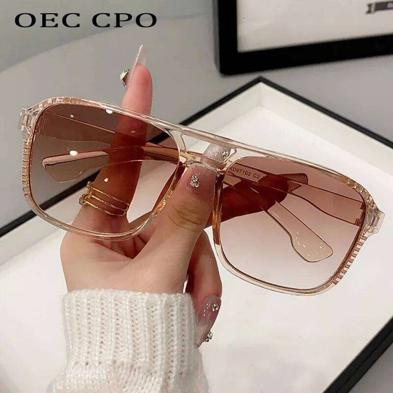 OEC CPO Square Sunglasses Double Bridges Retro Shades UV400 Trending Colors Orange Yellow Fashionable Sun Glasses for Women Men 26Y0626 - view 7