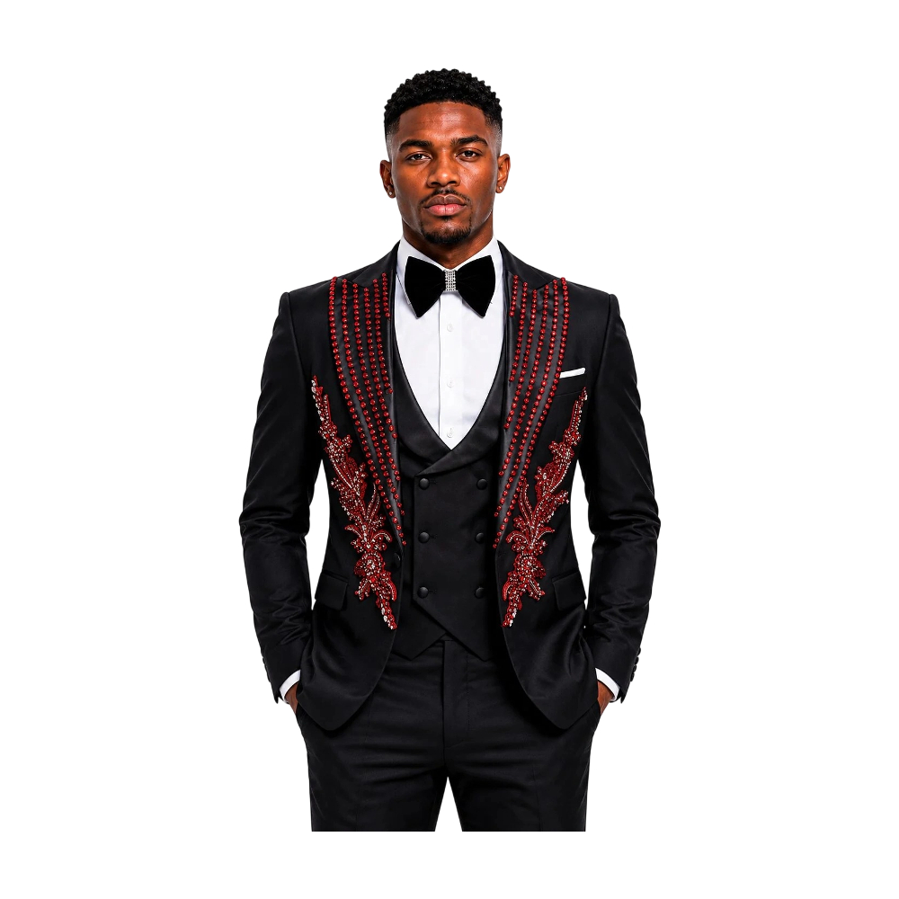 Luxury Men Suits Groom Peaked Lapel Applique Beading Crystal Blazer 2Pieces Tailor-Made One Button Jacket Customized Coat Pants Plus Size - view 8