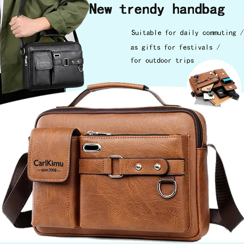 Mens business single-shoulder bag suitable for business trips Made of PU material with multiple pockets and a crossbody stra 260626