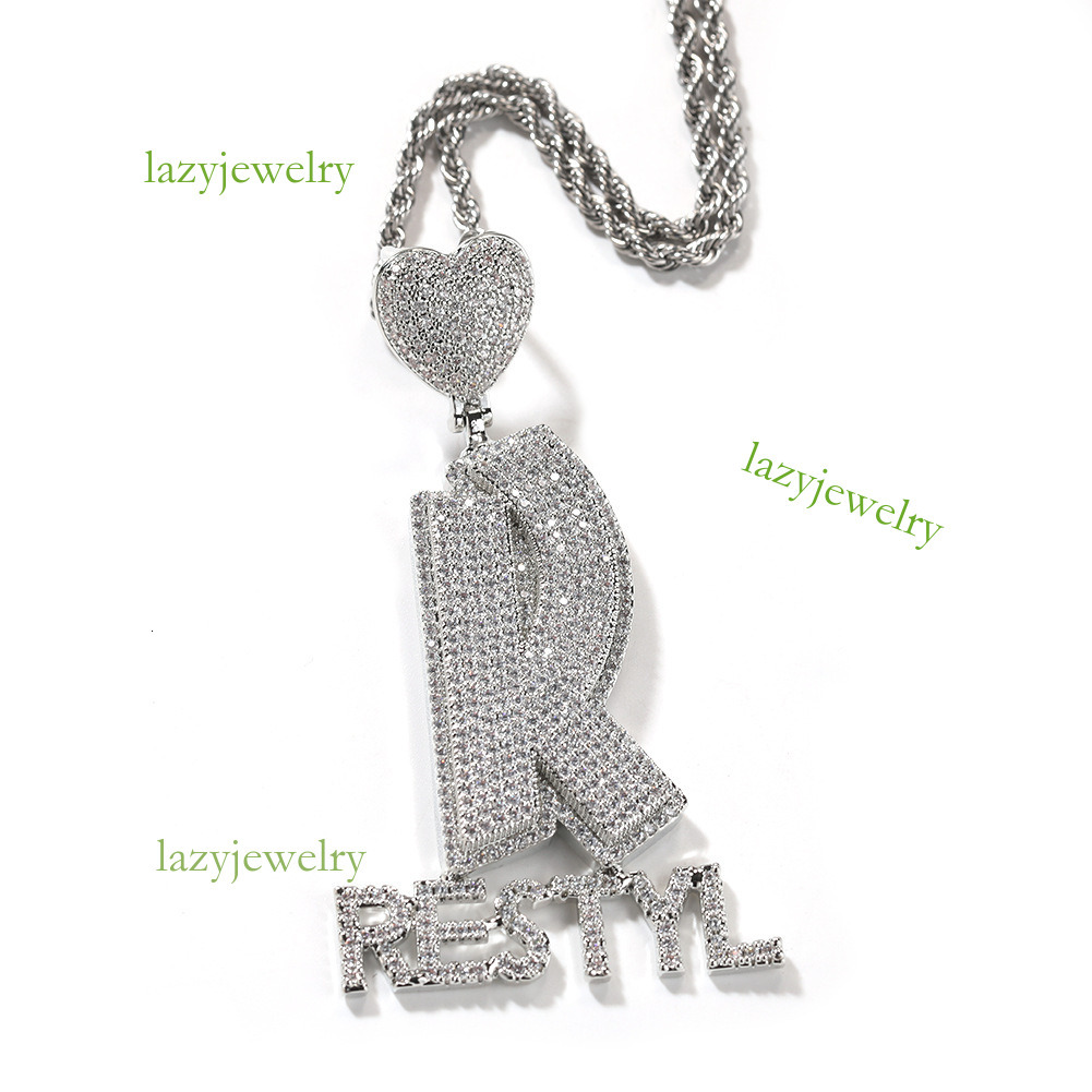 Hip hop new customized silver love button letter necklace inset moissanite tide male street style rap accessories free delivery - view 8