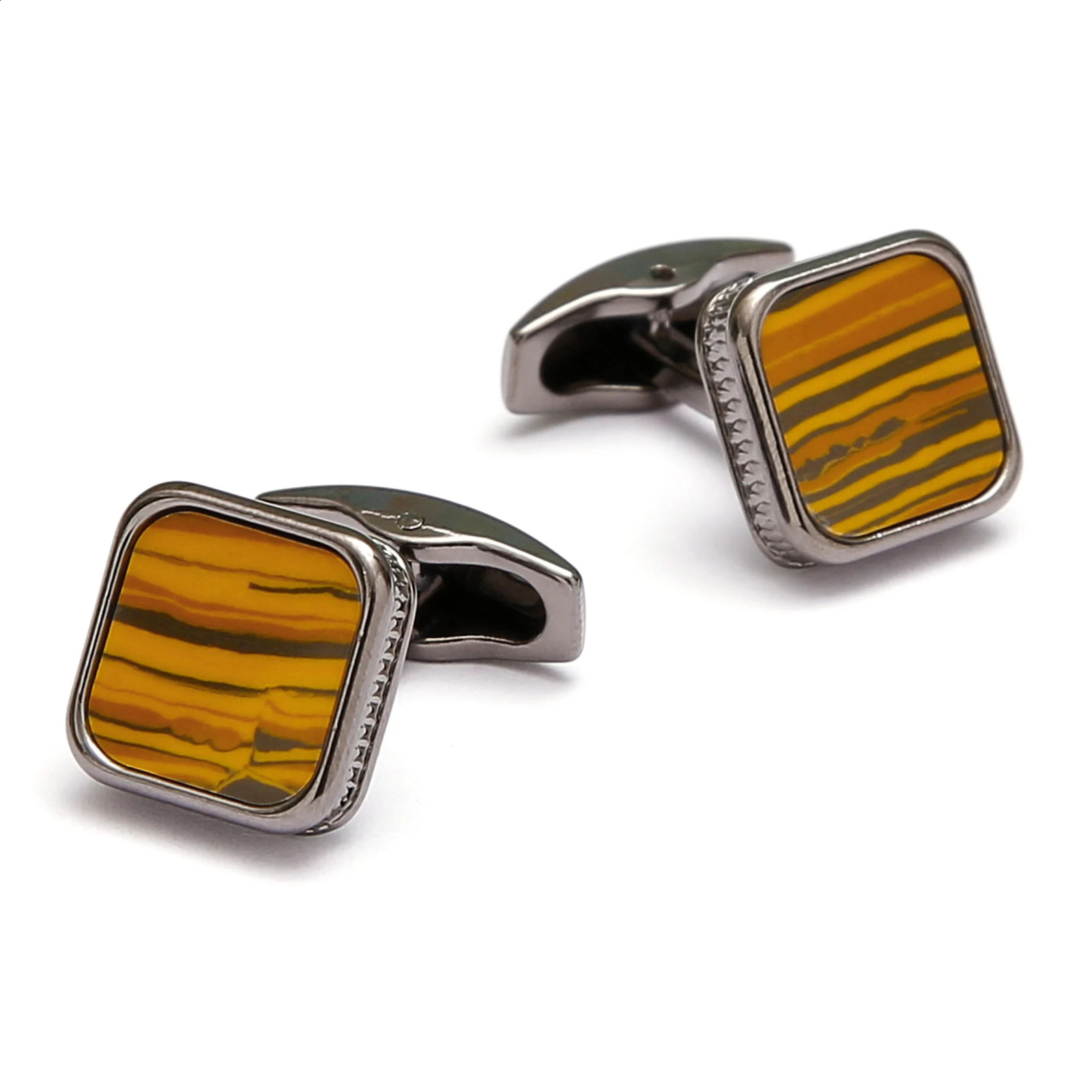 TOMYE Square Tiger Eye Pattern Cufflinks Alloy Metal Cuff Links for Mens Dress Shirts Business Wedding Party Gift 260626