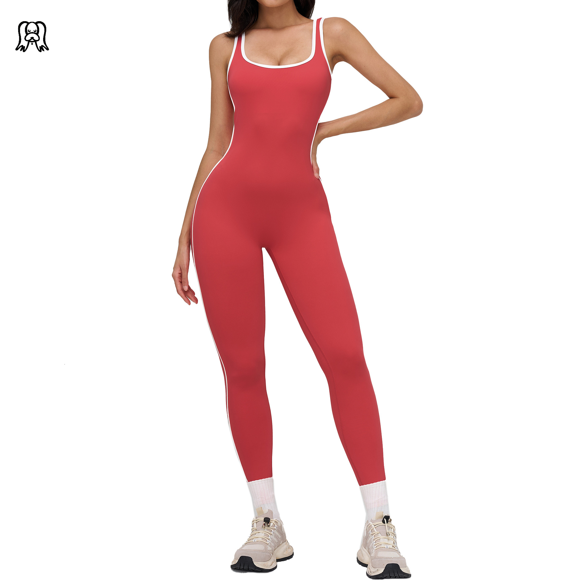 lucky dog yoga Contrastive color edging loose square neck yoga jumpsuit yoga jumpsuit