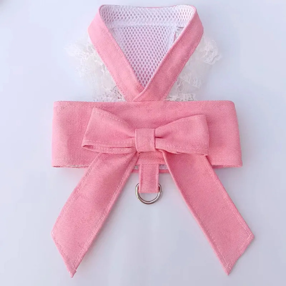 Pet Supplies Collar Designer Bow Knot No Pull Classic Letter Pattern dog cat With D Ring Soft Mesh Dress Escape Proof Princess Puppy Harness For Small - view 6