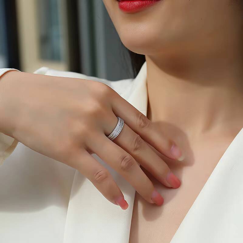 Exquisite Three Layers Moissanite Ring Wedding Engagement Promise Ring for Women Everyday Wear S925 Silver White D Color Ring - view 4