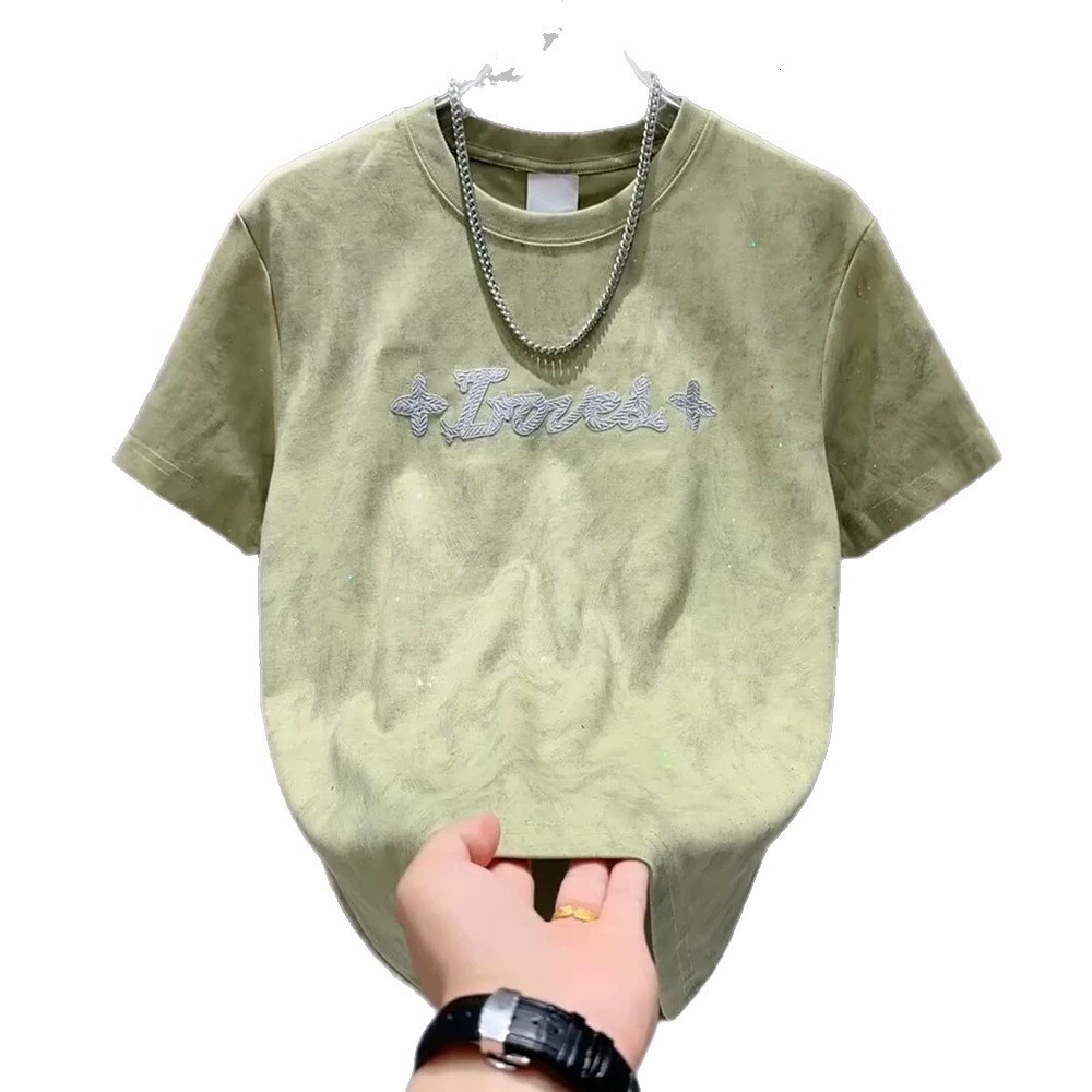 Designer Mens Premium Letter Embroidered Sequin Luxury Tshirt Summer Loose Brand Fashion Streetwear Trendy All Match Versatile Casual Soft Crew Neck T