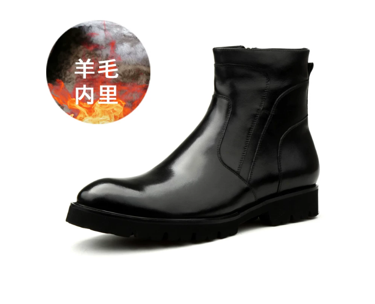 Men Glossy Genuine Leather Chelsea Ankle Boots Side Zipper Pointed Toe Thick Platform Sole Formal Business Dress Boots Male Wedding Party Leather Boot - view 3