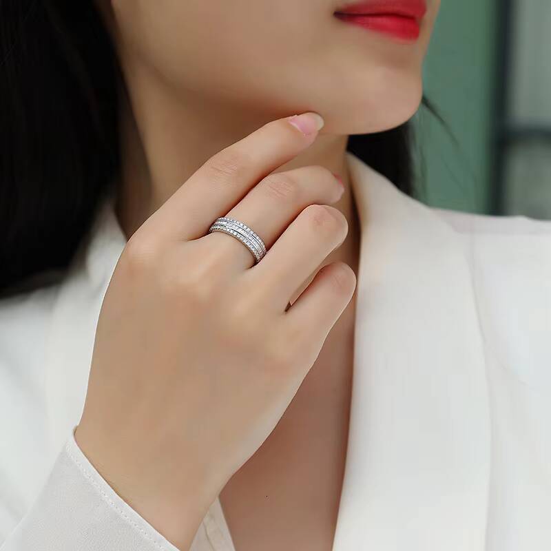 Exquisite Three Layers Moissanite Ring Wedding Engagement Promise Ring for Women Everyday Wear S925 Silver White D Color Ring - view 5