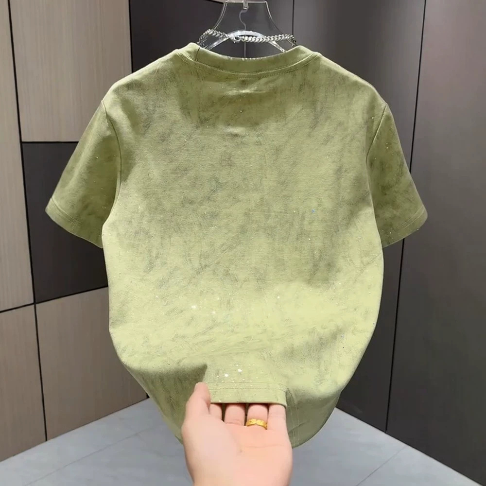 Designer Mens Premium Letter Embroidered Sequin Luxury Tshirt Summer Loose Brand Fashion Streetwear Trendy All Match Versatile Casual Soft Crew Neck T