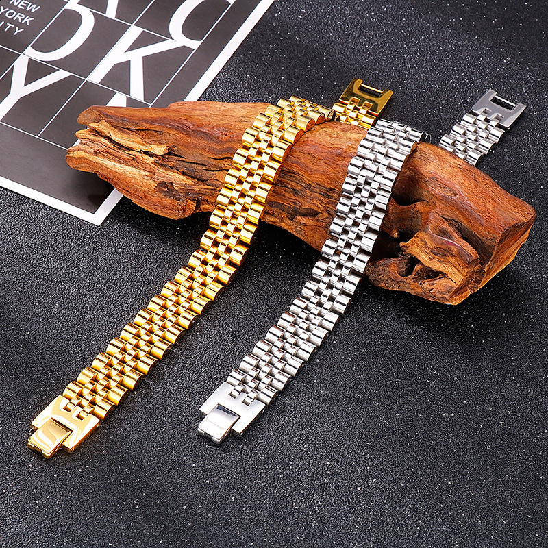 Korean and Japanese trendy fashion mens steel jewelry 15mm wide adjustable strap chain stainless bracelet 241223