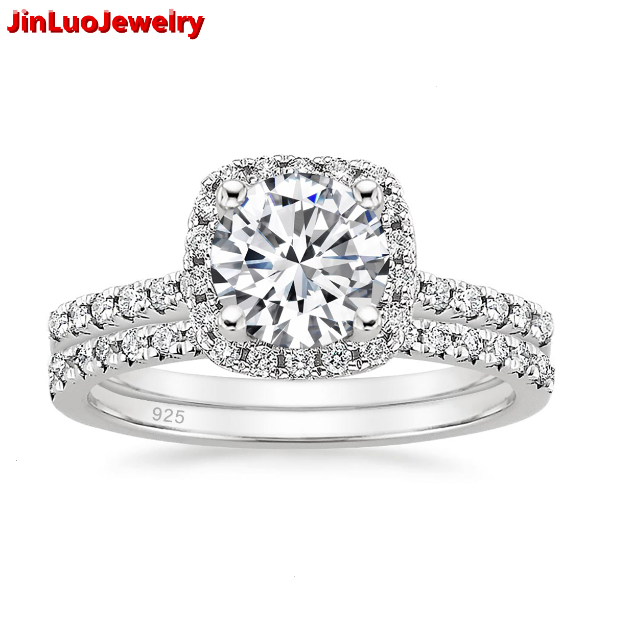 OAHLAN Rhodium 925 Sterling Silver Bridal Engagement Rings Set 15CT Cut Moissanite Halo Moissanite Wedding Womens Fashion Jewelry - view 1