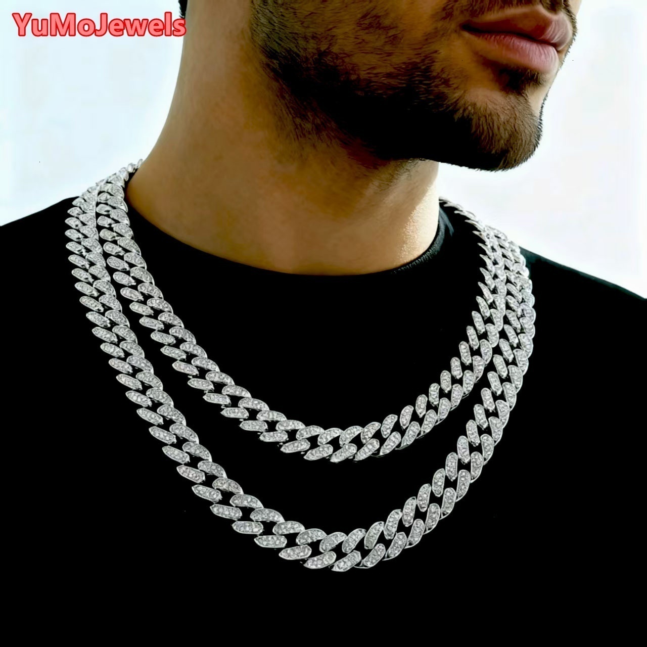 Men Iced Out Gold Plated Bamboo Chain Necklace Oval Full Rhinestone Hip Hop Trend Alloy Jewelry Wholesale - view 3
