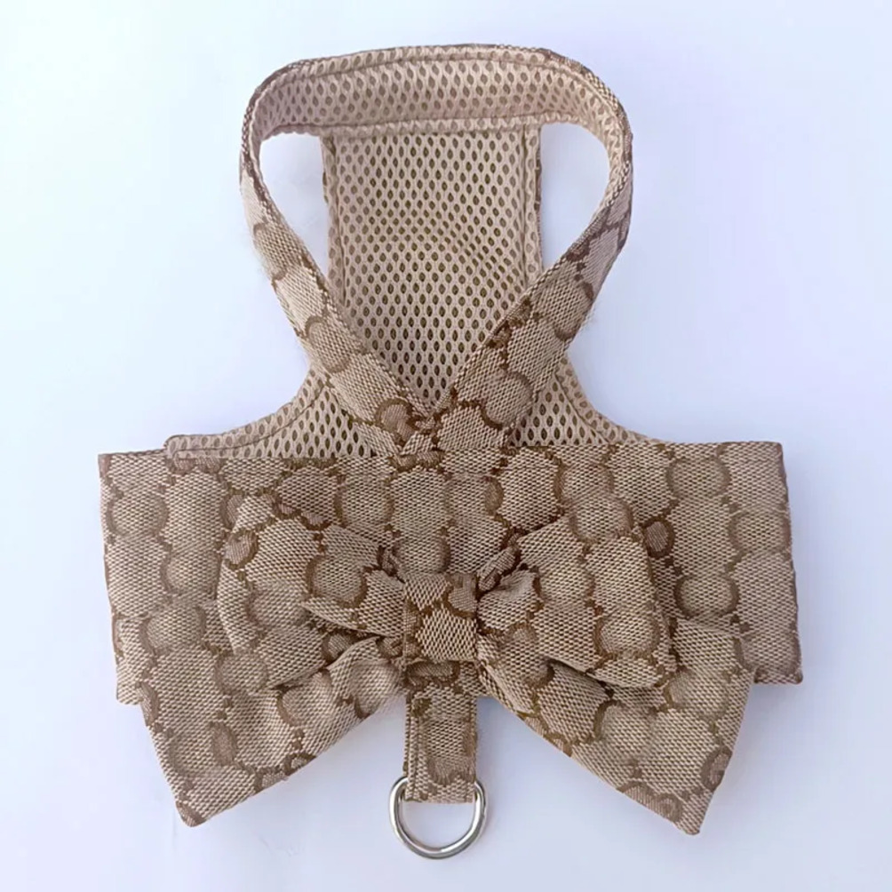 Pet Supplies Collar Designer Bow Knot No Pull Classic Letter Pattern dog cat With D Ring Soft Mesh Dress Escape Proof Princess Puppy Harness For Small