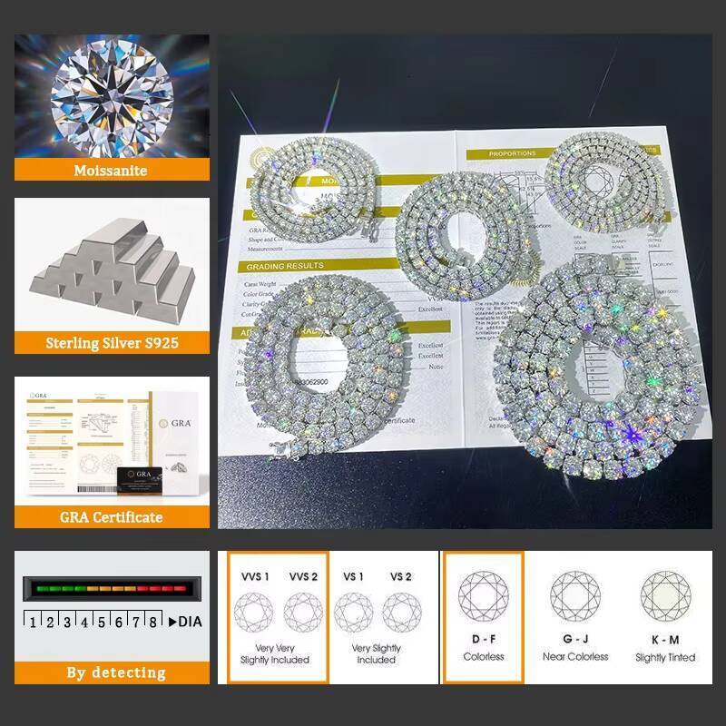 Factory Wholesale 2mm 3mm 4mm 5mm 65mm VVS Moissanite Diamond Iced Out 925 Silver Gold Plated Men Women Tennis Bracelet - view 6