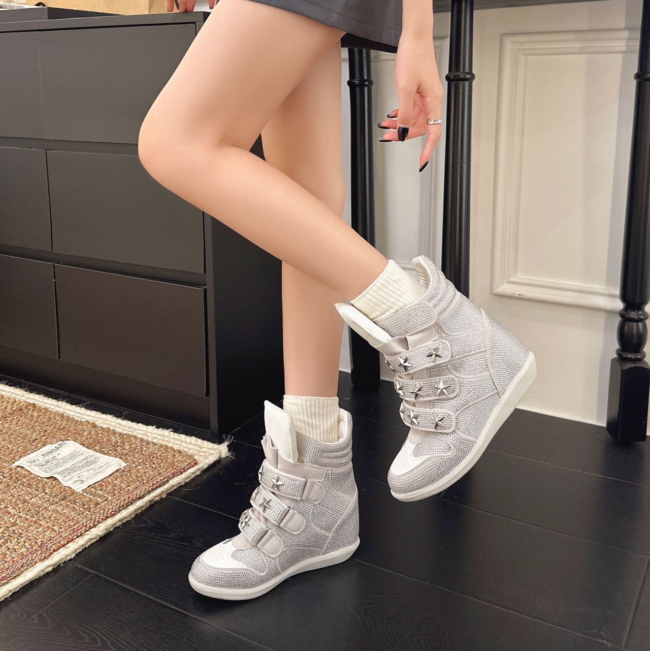 New Brand Women Flats Luxury Boots High Top Designer Casual Shoes Design Invisible Heightening Sneakers Flat Bottom Botas Mujer High top high quality  - view 8
