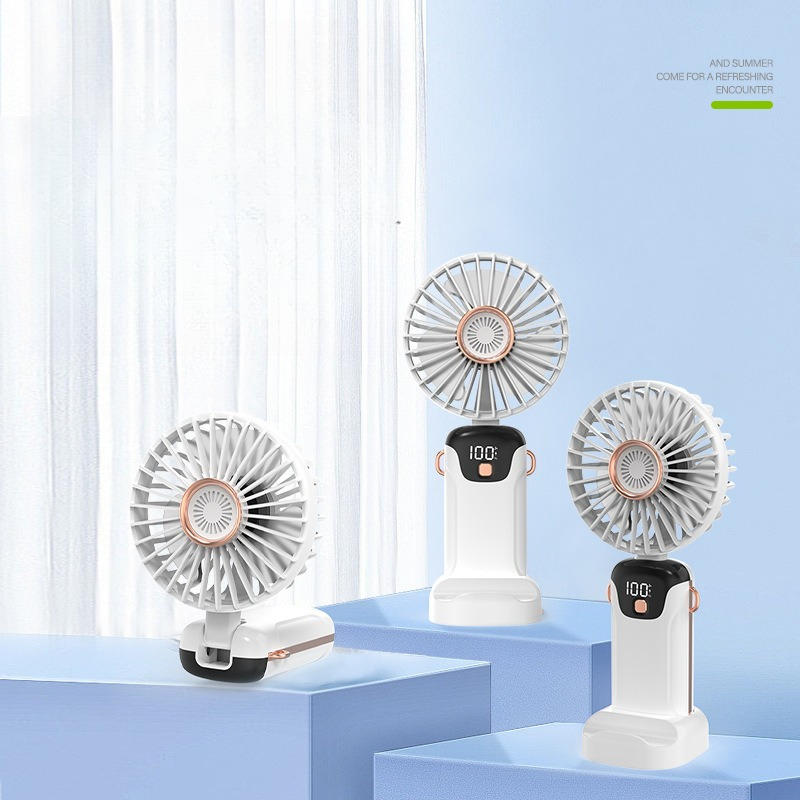 Digital Hand Fan 1200mAh Neck Hanging Phone Holder 3 In 1 USB Portable Fan