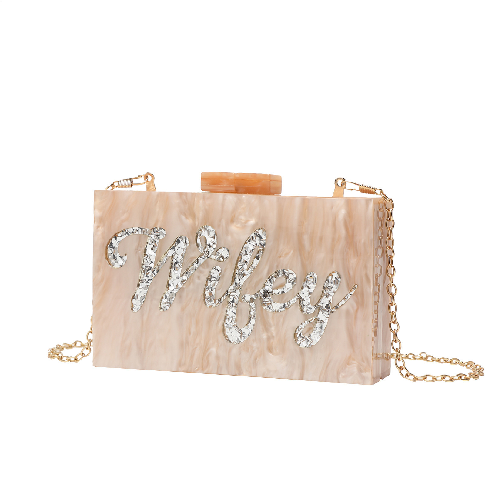 Name Letter Wifey Evening Bag With Chain Shoulder Bag Womens Handbags Wallets Evening Bag For Wedding Party Acrylic Box Clutch 250324
