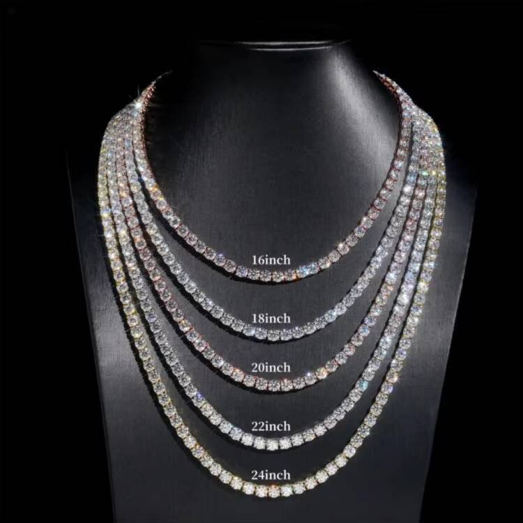Best Selling Hip Hop 925 Sterling Silver 2mm 3mm 4mm 5mm 65mm VVS Moissanite Diamond Necklace Moissanite Tennis Chain stainless steel jewelry