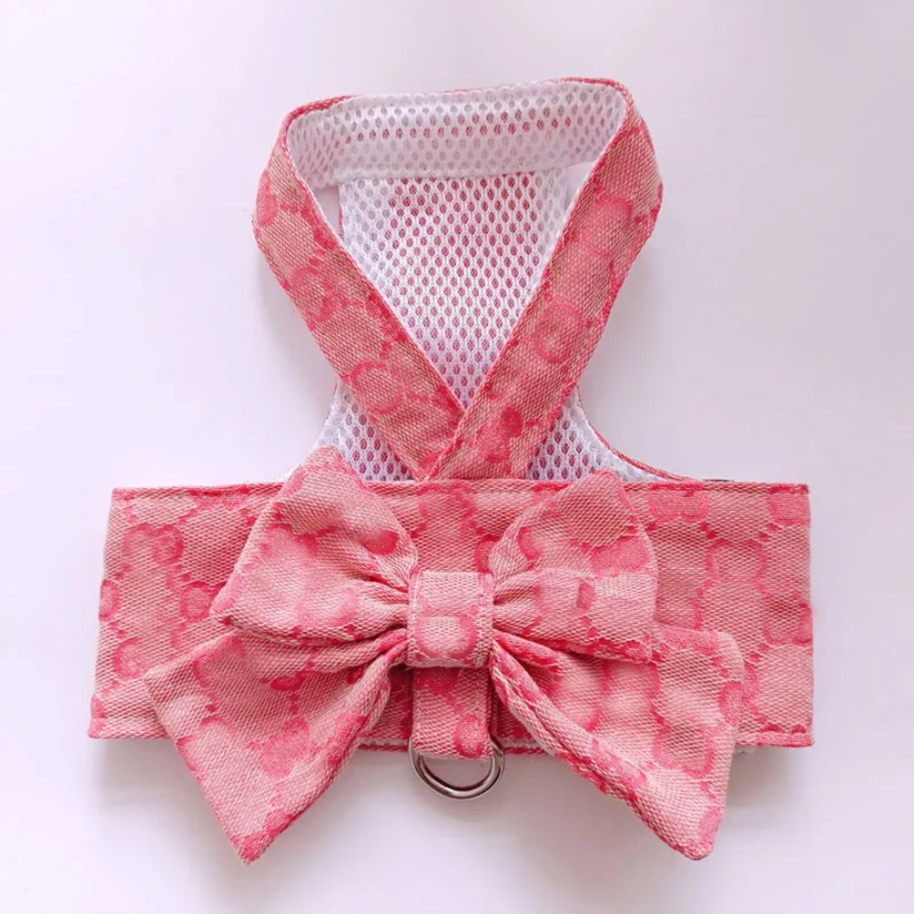 Pet Supplies Collar Designer Bow Knot No Pull Classic Letter Pattern dog cat With D Ring Soft Mesh Dress Escape Proof Princess Puppy Harness For Small - view 4