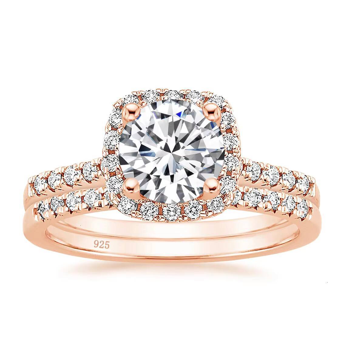OAHLAN Rhodium 925 Sterling Silver Bridal Engagement Rings Set 15CT Cut Moissanite Halo Moissanite Wedding Womens Fashion Jewelry - view 3