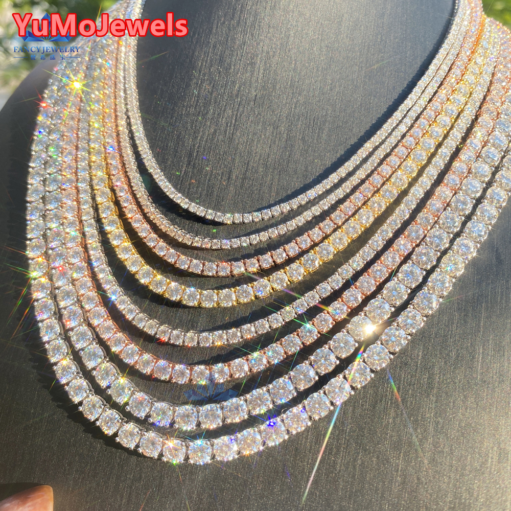 Wuzhou Factory Price Hip Hop Necklace GRA VVS Moissanite Tennis Link 2mm 3mm 4mm 5mm S925 sterling Silver pendant necklaces Moissanite Tennis Chain dr - view 1