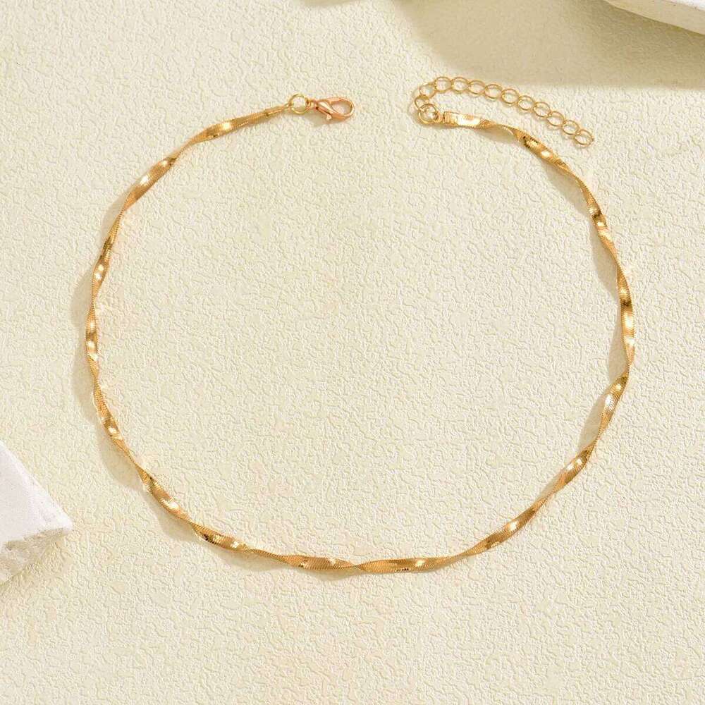 Herringbone Women Men Dainty Twisted Snake Choker Flat Link Chain Necklace For Daily Wear Party Jewelry - view 6