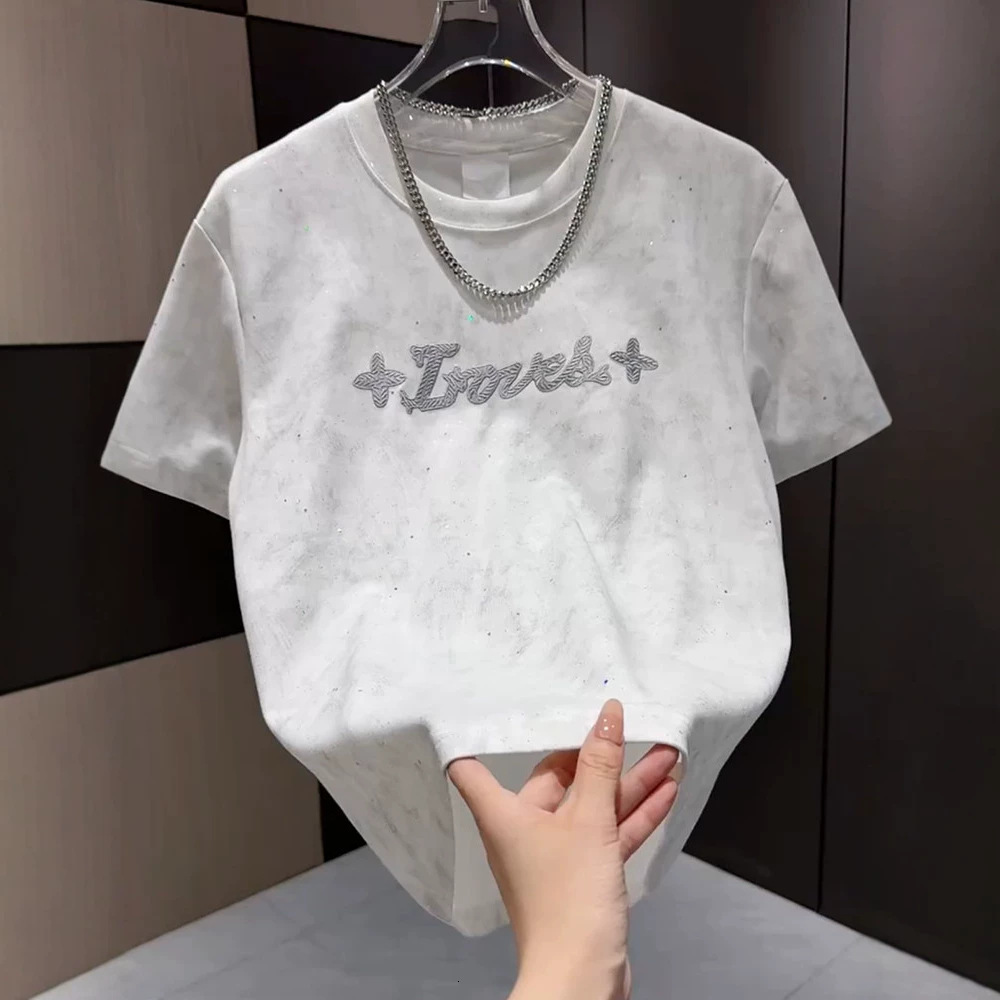 Designer Mens Premium Letter Embroidered Sequin Luxury Tshirt Summer Loose Brand Fashion Streetwear Trendy All Match Versatile Casual Soft Crew Neck T
