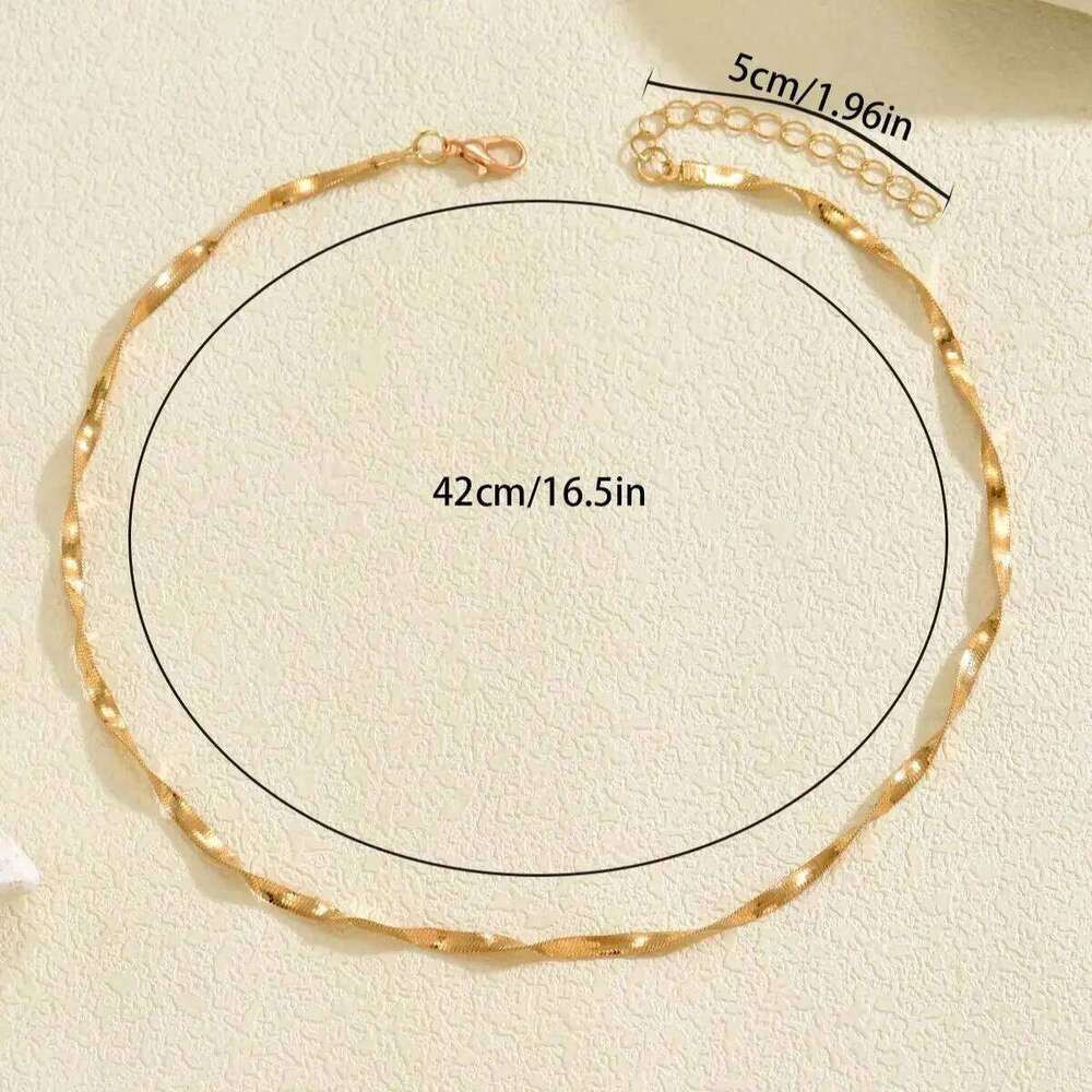 Herringbone Women Men Dainty Twisted Snake Choker Flat Link Chain Necklace For Daily Wear Party Jewelry - view 4