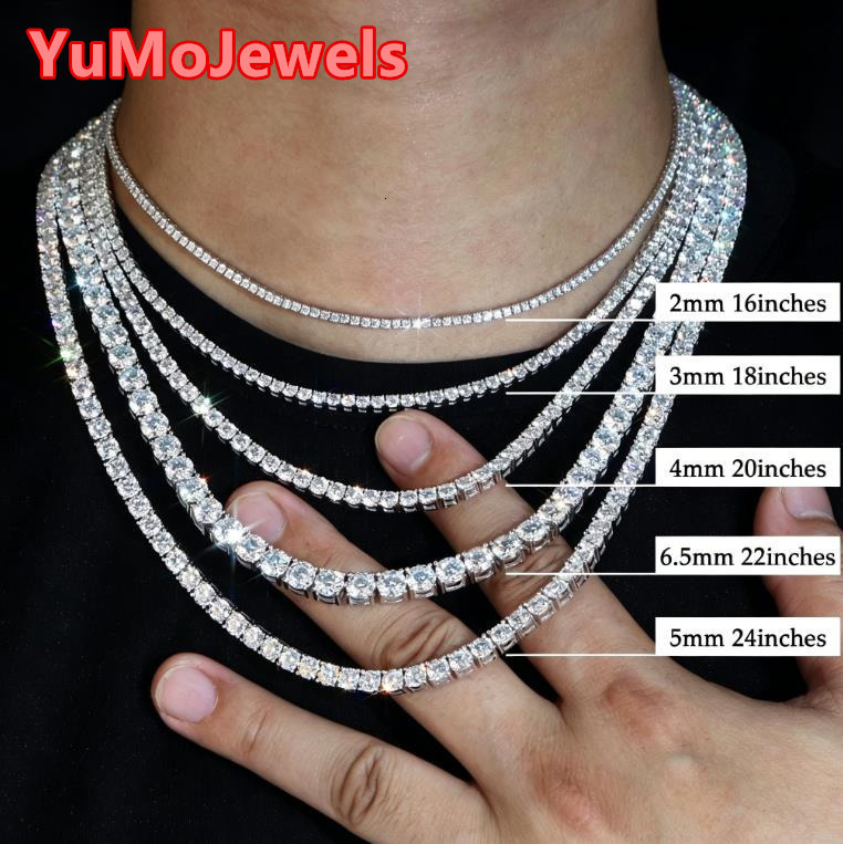 925 Sterling Silver Hip Hop Men Bracelet Jewelry 2mm 3mm 4mm 5mm 65mm White Yellow Pink Red Moissanite Tennis Necklace Chain