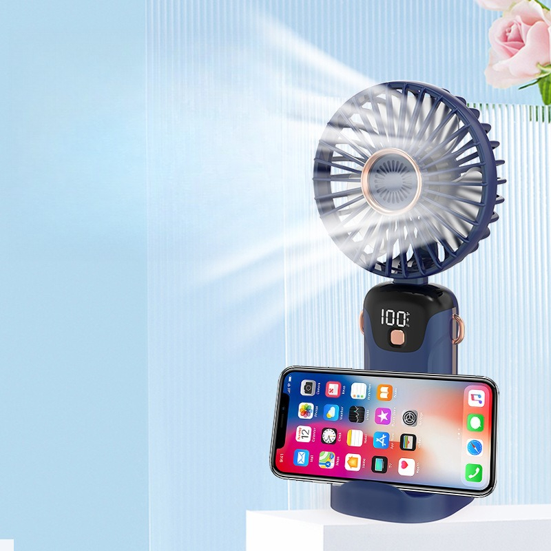 Digital Hand Fan 1200mAh Neck Hanging Phone Holder 3 In 1 USB Portable Fan