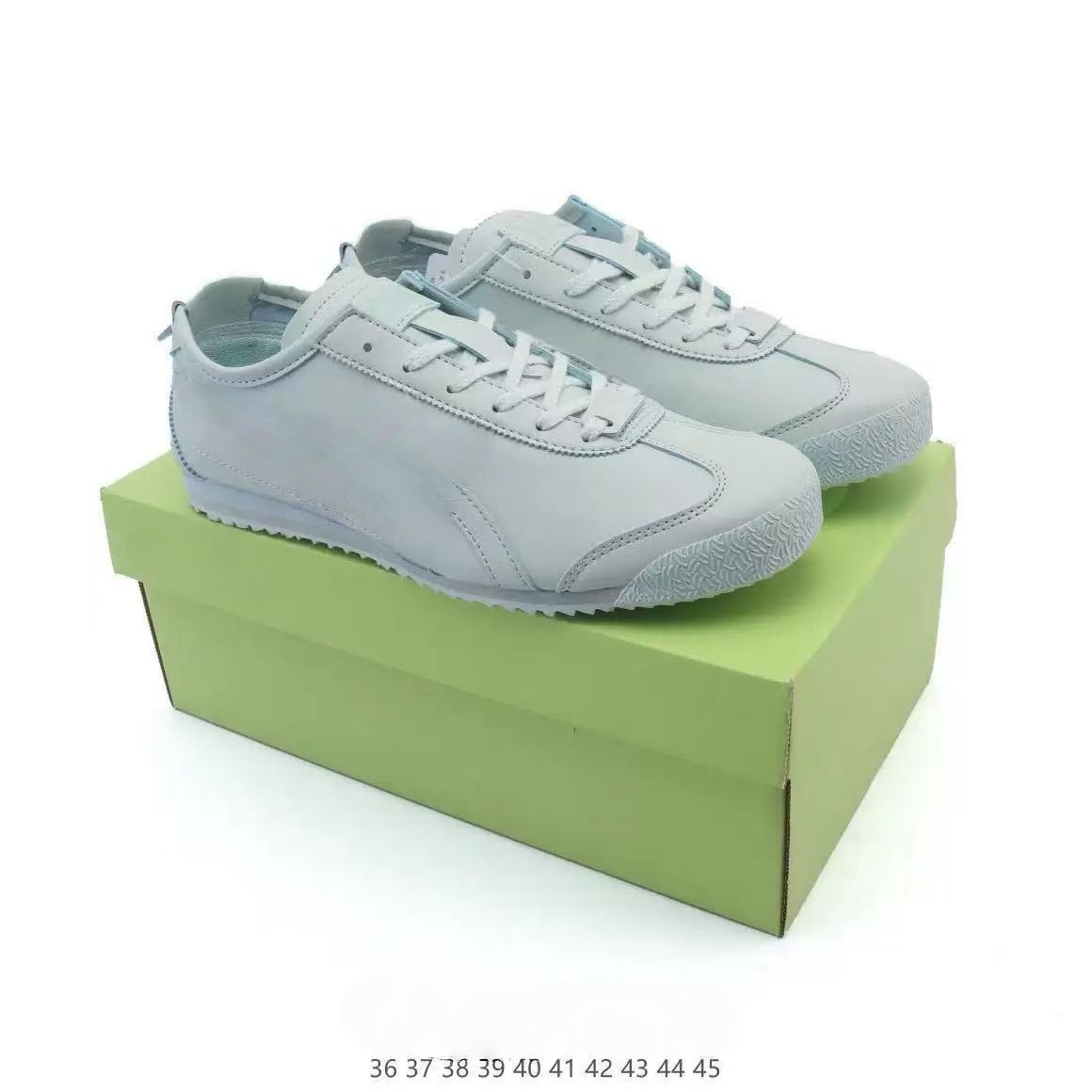 Light blue genuine leather retro sports shoes for men and women lace up low cut casual walking shoes anti slip soft rubber sole daily shoe size 36-44