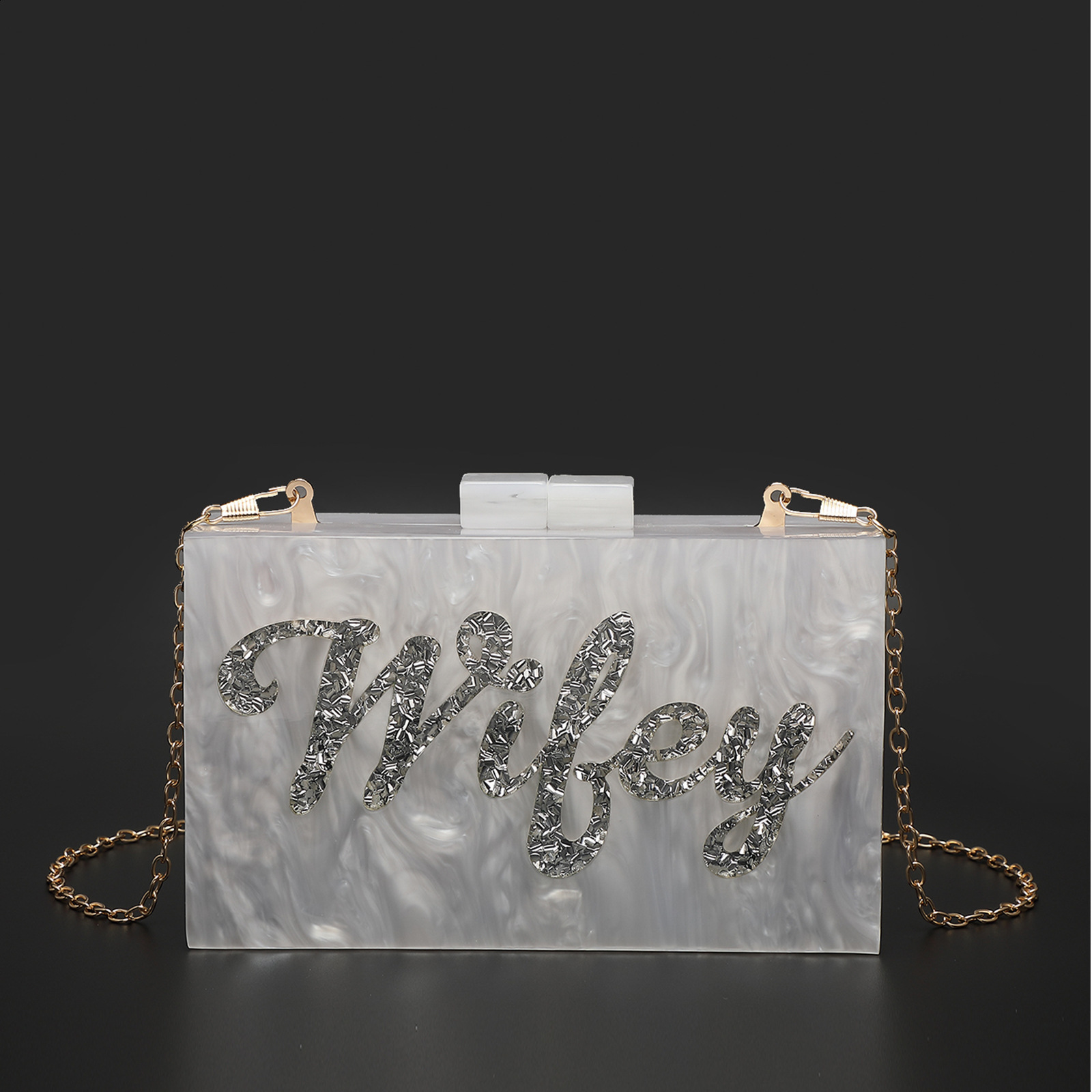 Name Letter Wifey Evening Bag With Chain Shoulder Bag Womens Handbags Wallets Evening Bag For Wedding Party Acrylic Box Clutch 250324