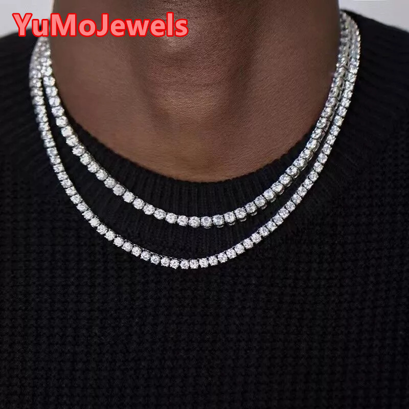 Lowest 99 VVS Moissanite Tennis Chain with 18K White Gold Plated 4-prong Setting Round Moissanite Necklace Chain 925 Silver