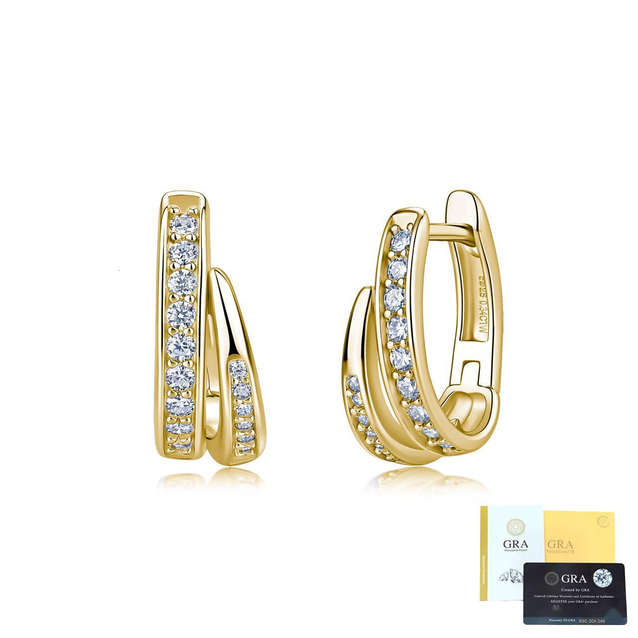 GRA Certified VVS Moissanite Double Layer Huggie Hoop Earrings 925 Sterling Silver Gold Plated Click Lock Hypoallergenic Dainty Ear Jewelry For Women  - view 5