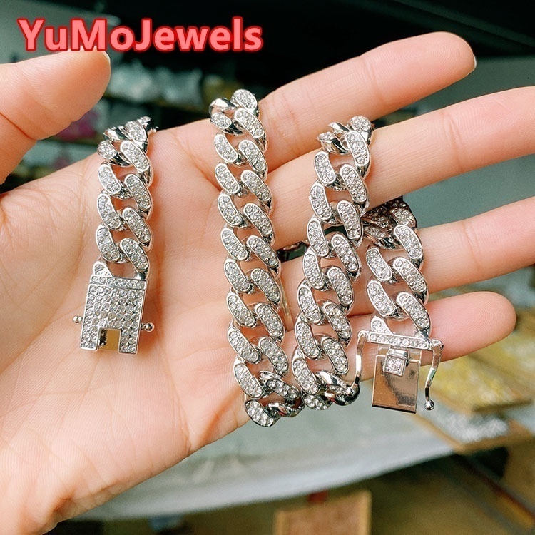 Men Iced Out Gold Plated Bamboo Chain Necklace Oval Full Rhinestone Hip Hop Trend Alloy Jewelry Wholesale - view 1
