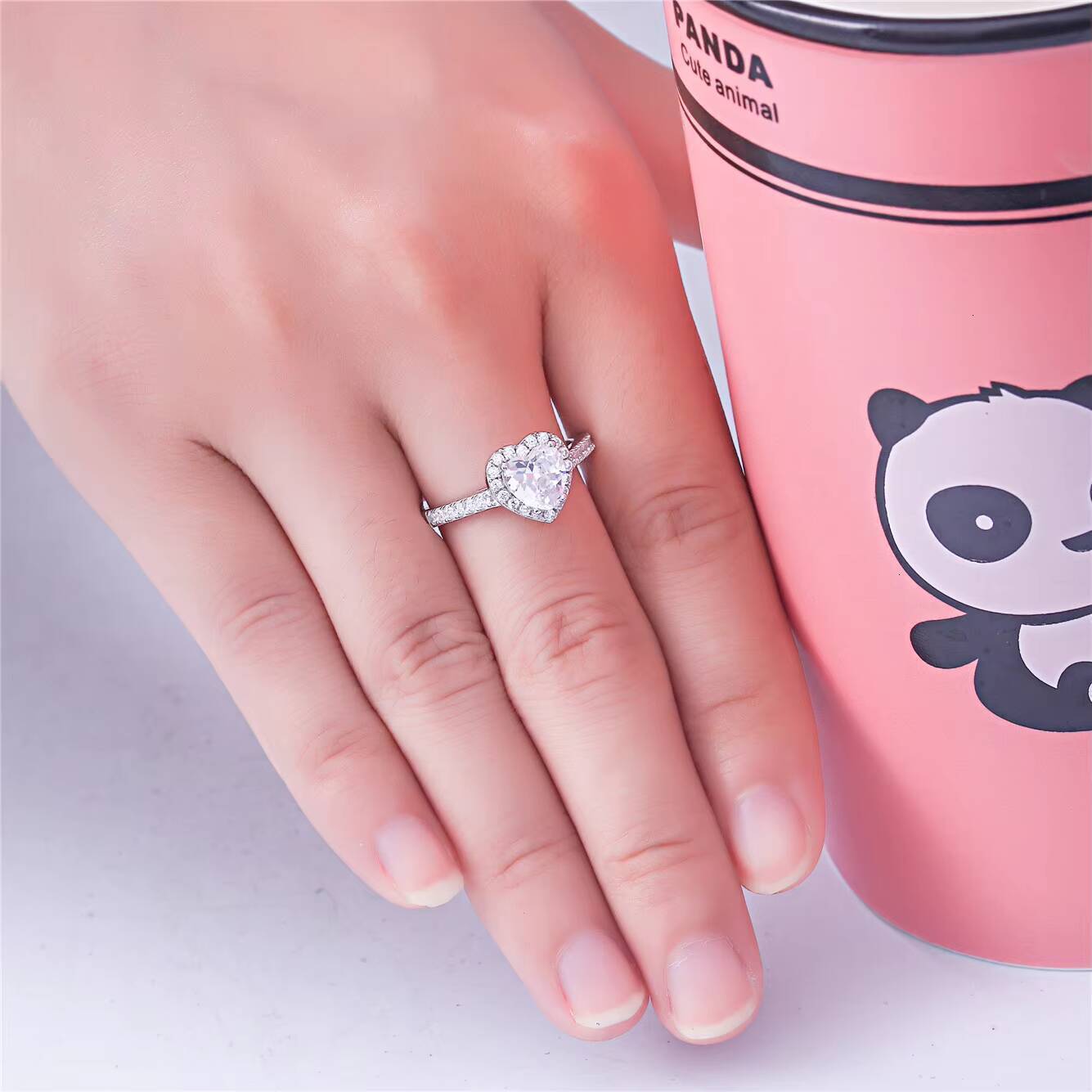 Sun Star Silver Jewelry Exquisite Pave halo Cubic Moissanite 925 Sterling Silver Romantic Heart Cut Diamond Weeding Engagement Rings - view 7