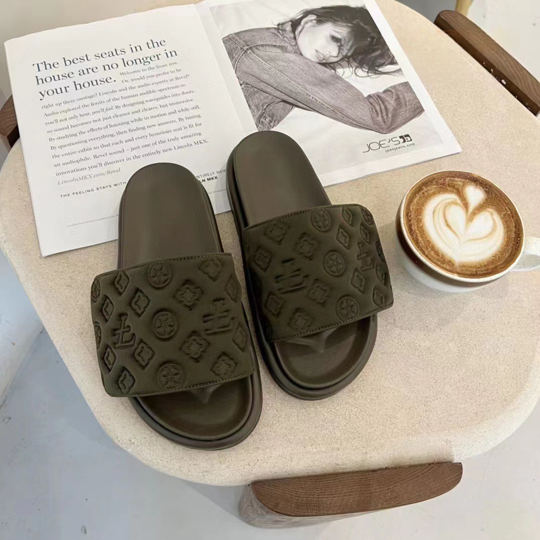 Designer Slippers 2026 Summer New Women's Platform Slide Sandals, Hook And Loop Strap Chunky Wedge Sole Embossed Pattern Versatile One-Strap Outd - view 5