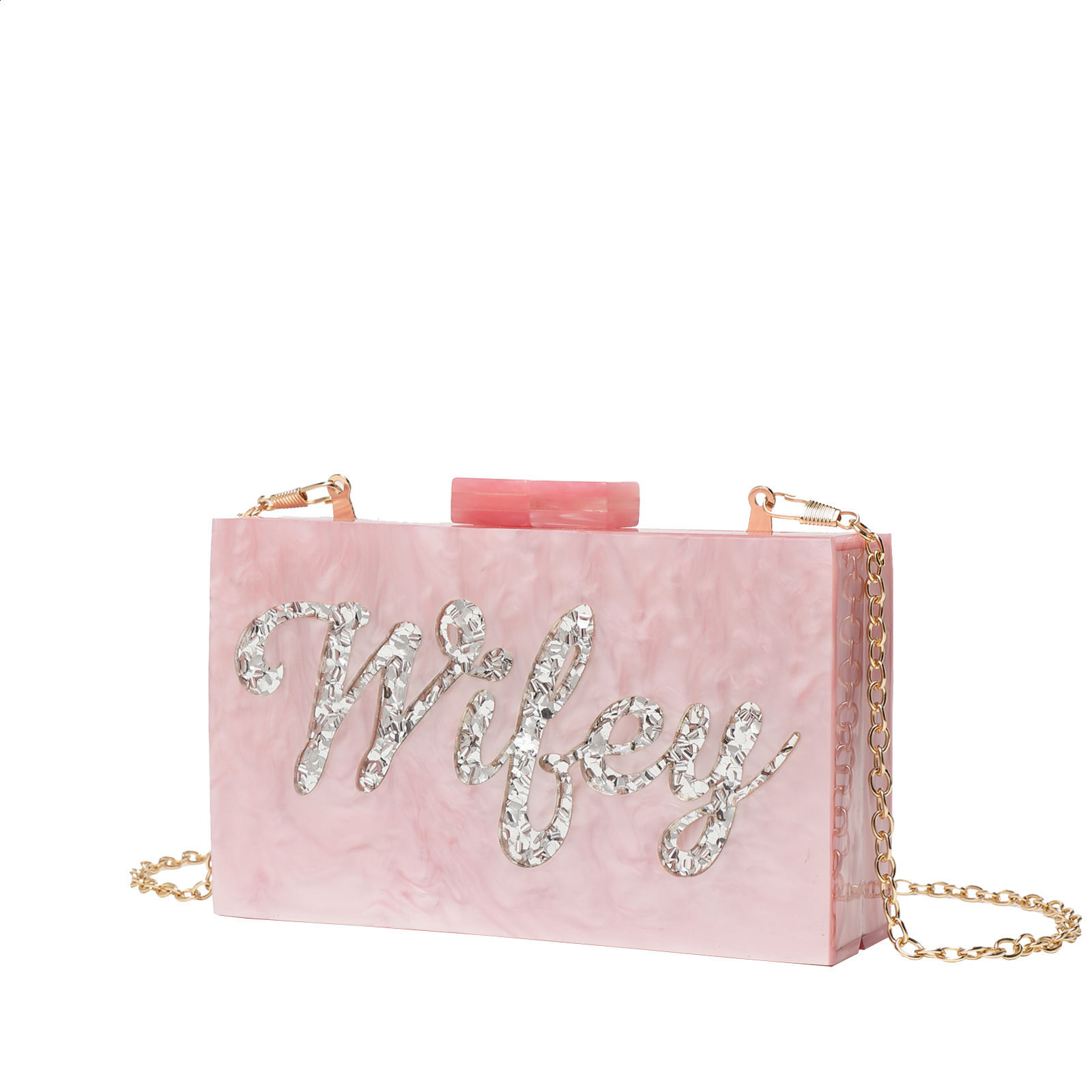 Name Letter Wifey Evening Bag With Chain Shoulder Bag Womens Handbags Wallets Evening Bag For Wedding Party Acrylic Box Clutch 250324